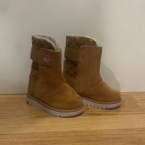 Sorel Kids Tan Brown Suede Winter Boots with Faux Fur